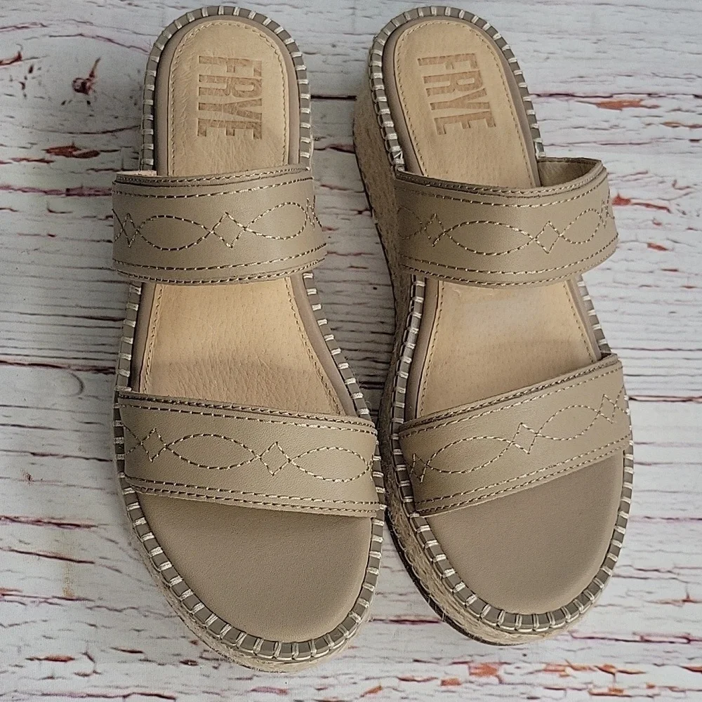 Frye Women's Beige Leather Espadrille Wedges Size 8